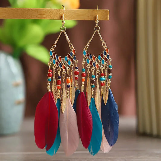 Colorful Feather Drop Earrings