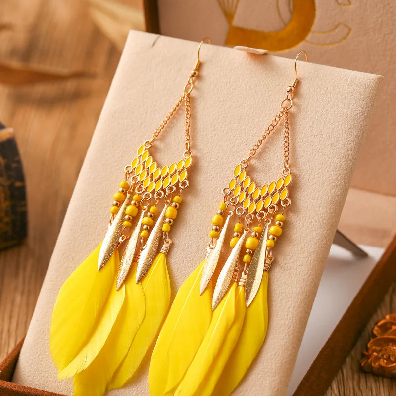 Colorful Feather Drop Earrings