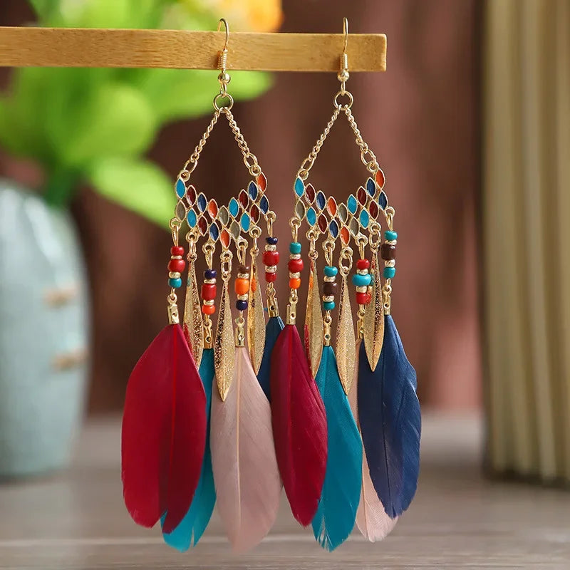 Colorful Feather Drop Earrings