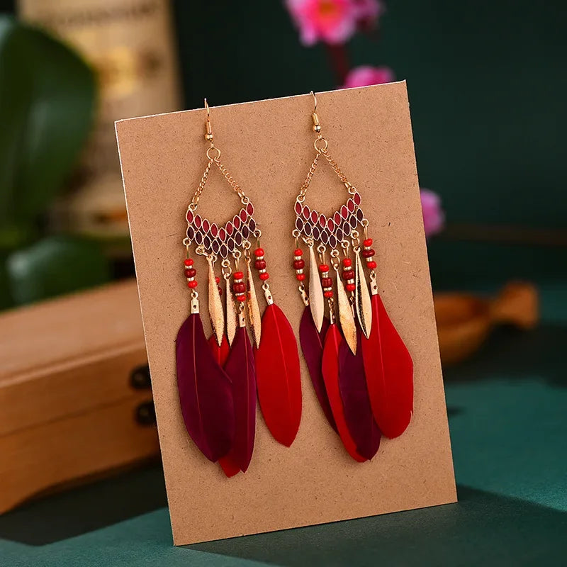 Colorful Feather Drop Earrings