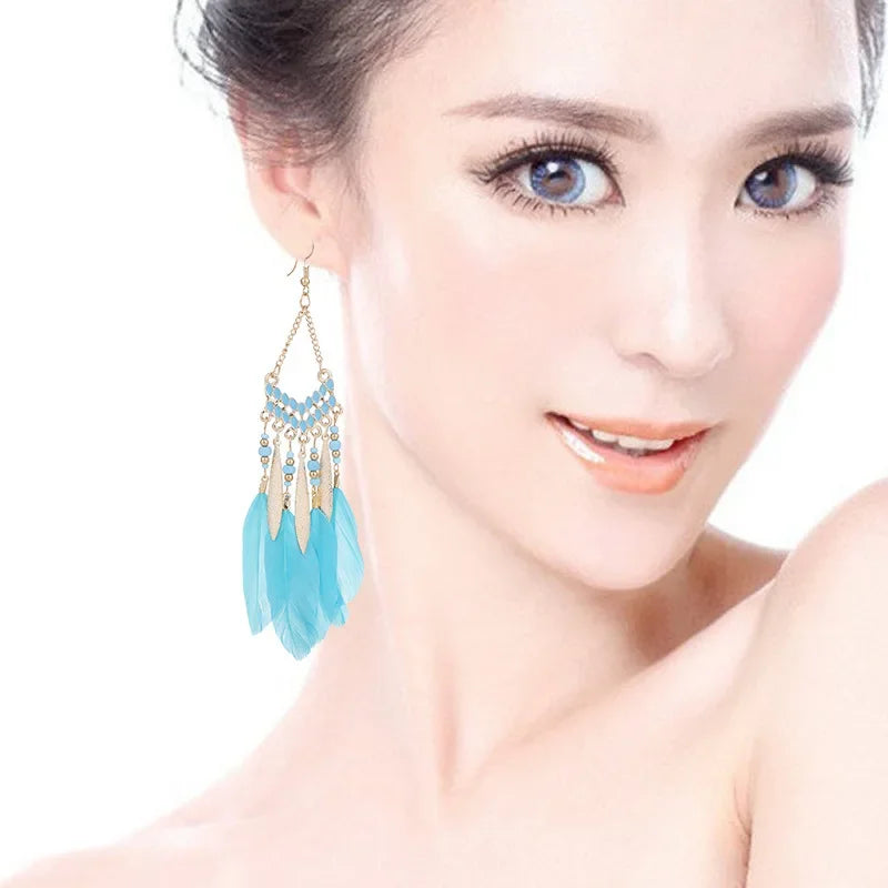 Colorful Feather Drop Earrings