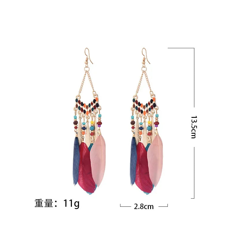 Colorful Feather Drop Earrings