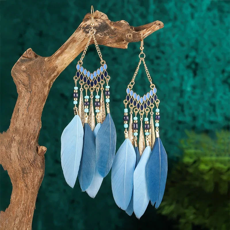 Colorful Feather Drop Earrings