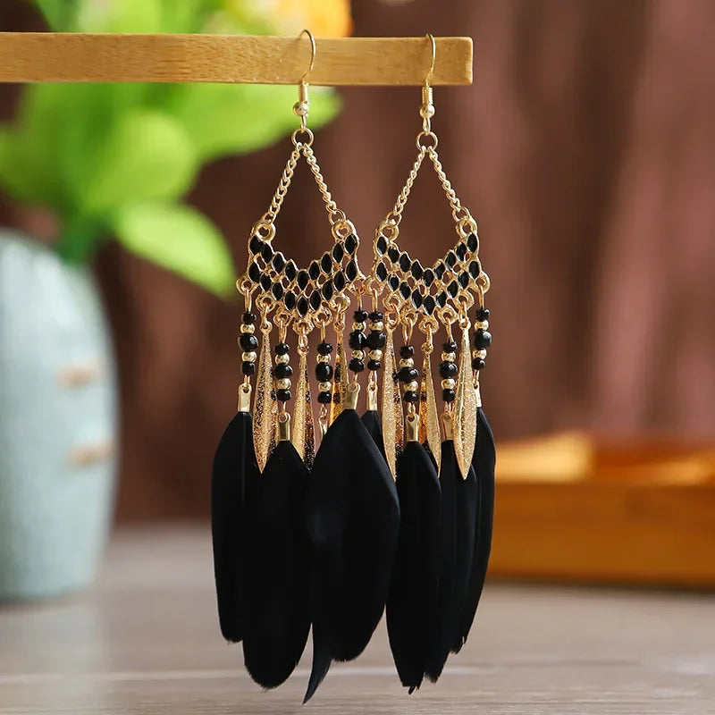 Colorful Feather Drop Earrings