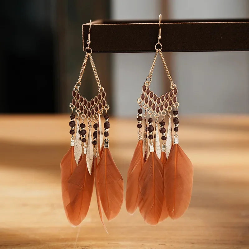 Colorful Feather Drop Earrings