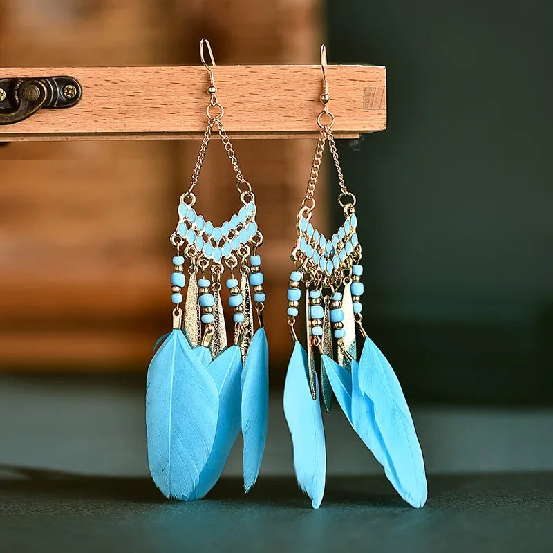 Colorful Feather Drop Earrings