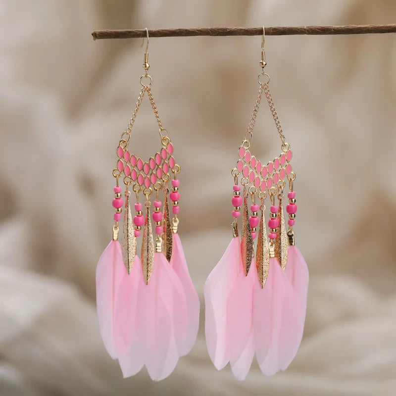 Colorful Feather Drop Earrings