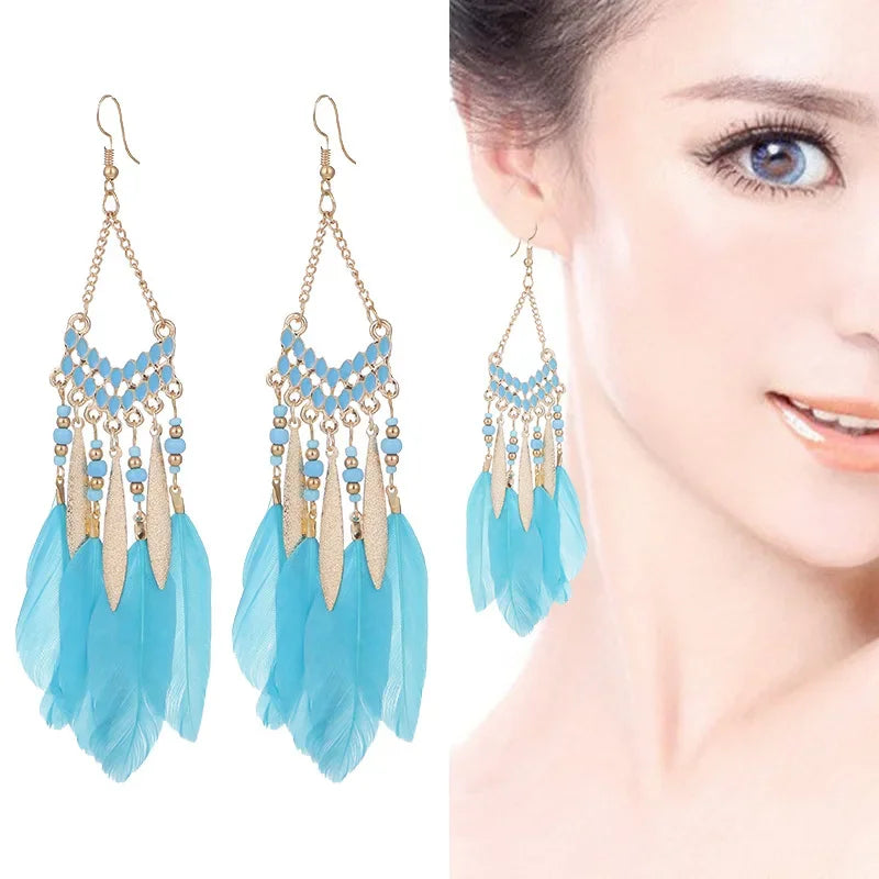 Colorful Feather Drop Earrings