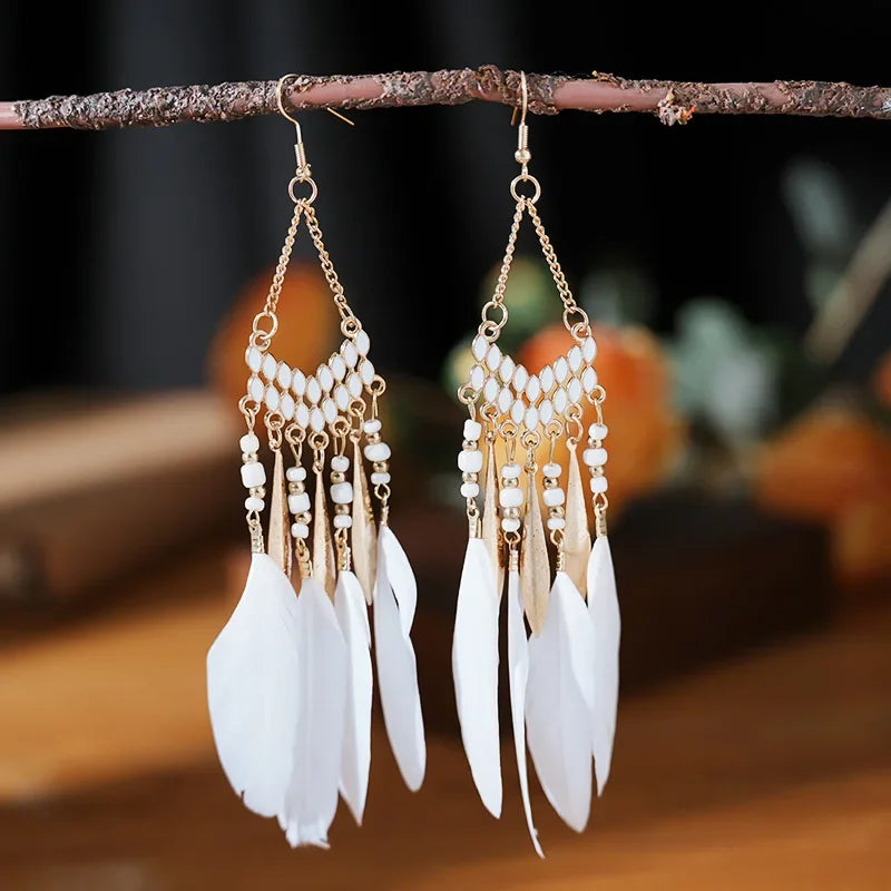 Colorful Feather Drop Earrings