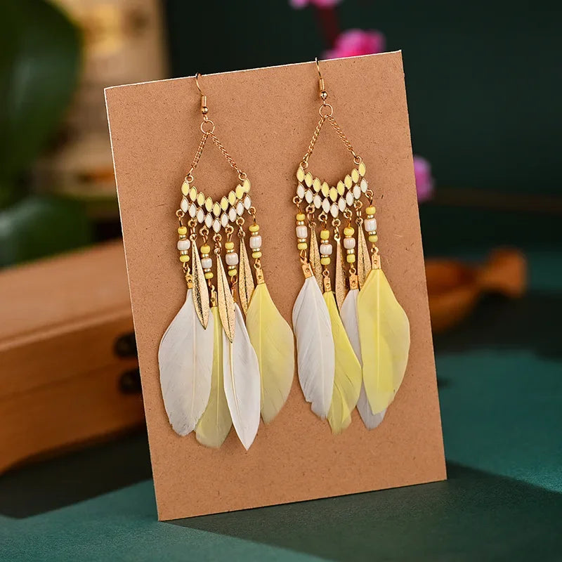 Colorful Feather Drop Earrings
