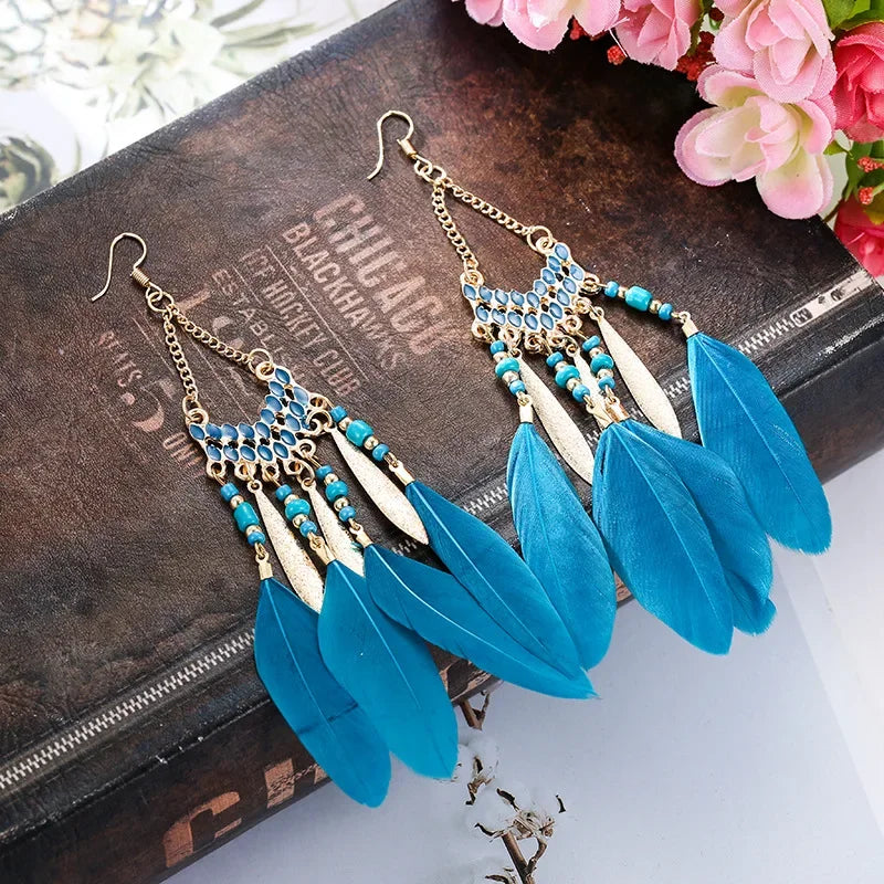 Colorful Feather Drop Earrings